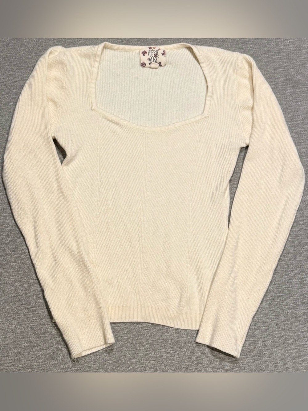 Hippie Rose Cream Ribbed Scoop Neck Sweater